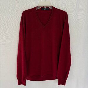 J CREW Mens Burgundy Red Merino Wool V Neck Pullover Sweater